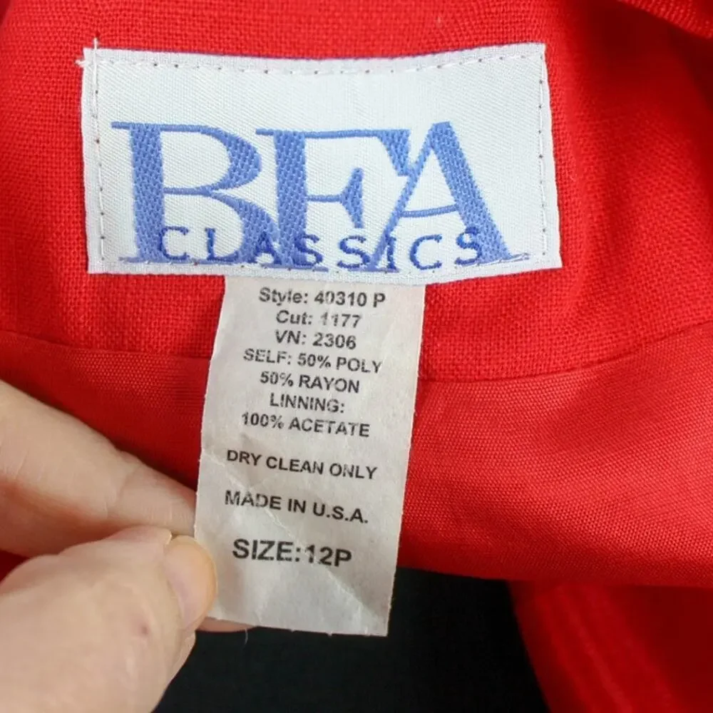 Vintage BFA Classics Red Blazer Jacket Open Front Classic Office Corp